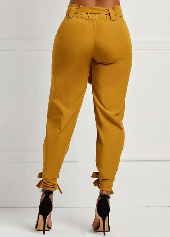 Belted Elastic Mid Waisted Pants