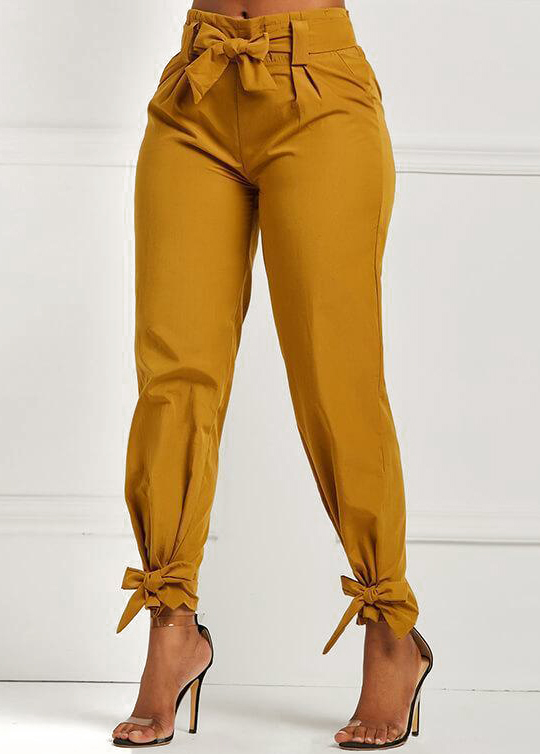 Belted Elastic Mid Waisted Pants